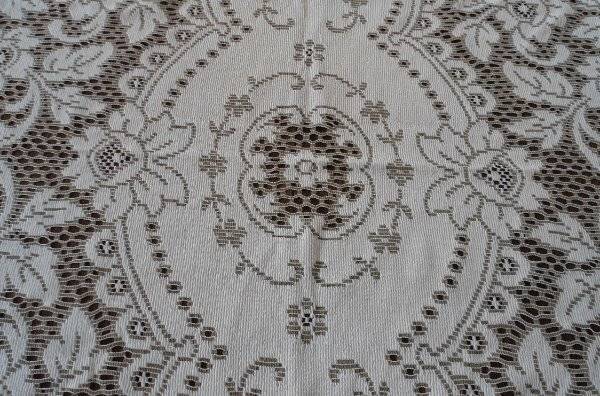 Vintage Beige French Lace Tablecloth Embroidered Nottingham Floral Deco 64"