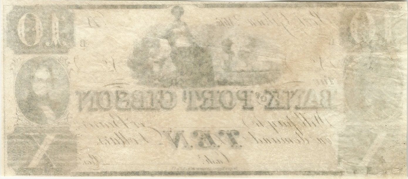 1830's BANK OF PORT GIBSON, MISSISSIPPI $10 CURRENCY NOTE - SUPER CRISP & BRIGHT