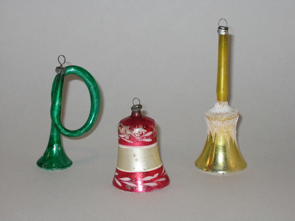 Antique Bell Glass Horn Japan Christmas Ornament West German Vintage 1950's