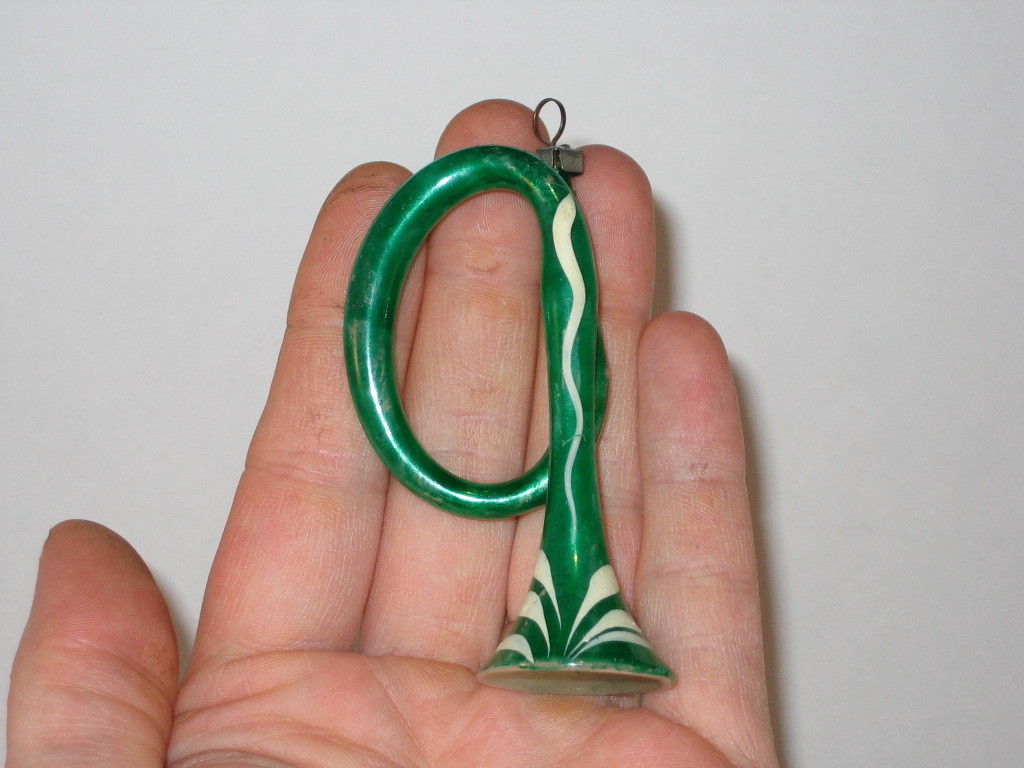 Antique Bell Glass Horn Japan Christmas Ornament West German Vintage 1950's