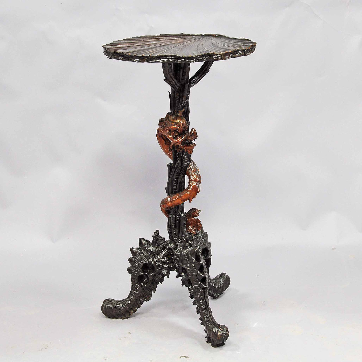 antique carved wooden dragon side table after Viardot ca. 1890