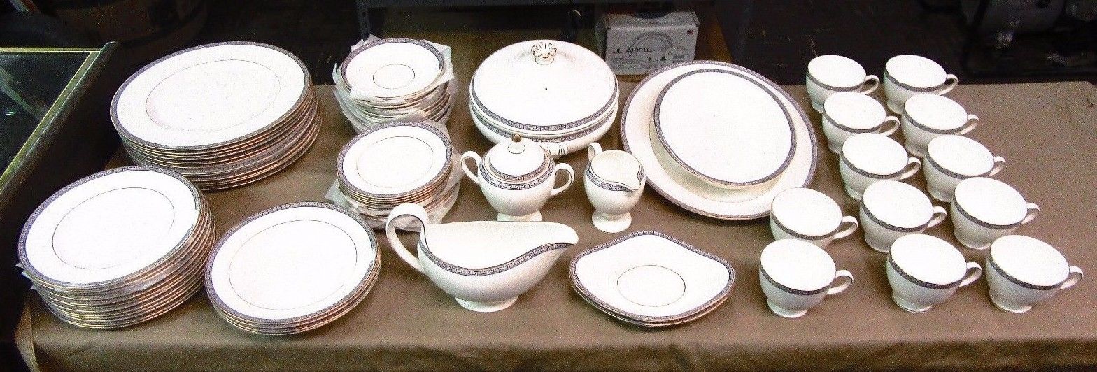 74 pc Set Wedgwood Bone China Palatia Pattern 10-3/4" 8" 6" & Saucer Plates Cups