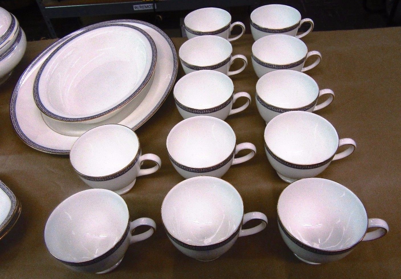 74 pc Set Wedgwood Bone China Palatia Pattern 10-3/4" 8" 6" & Saucer Plates Cups