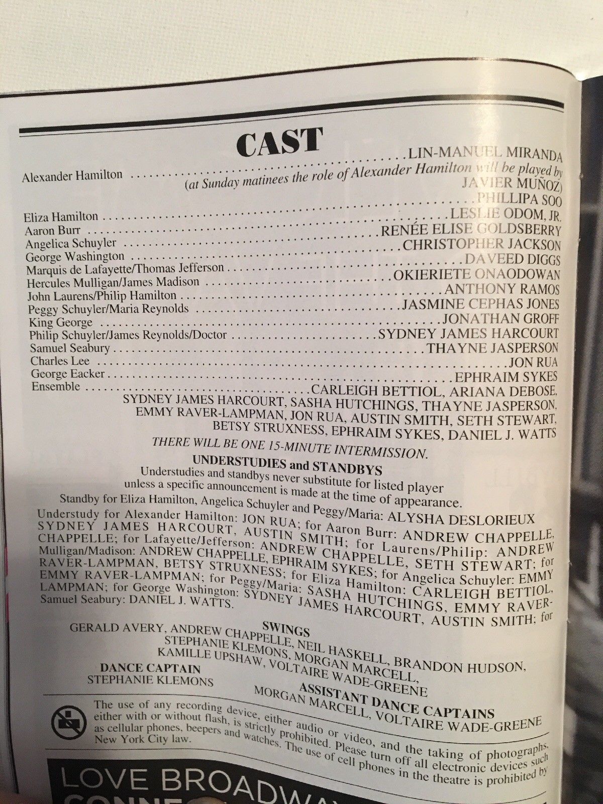 Hamilton Playbill Original Cast