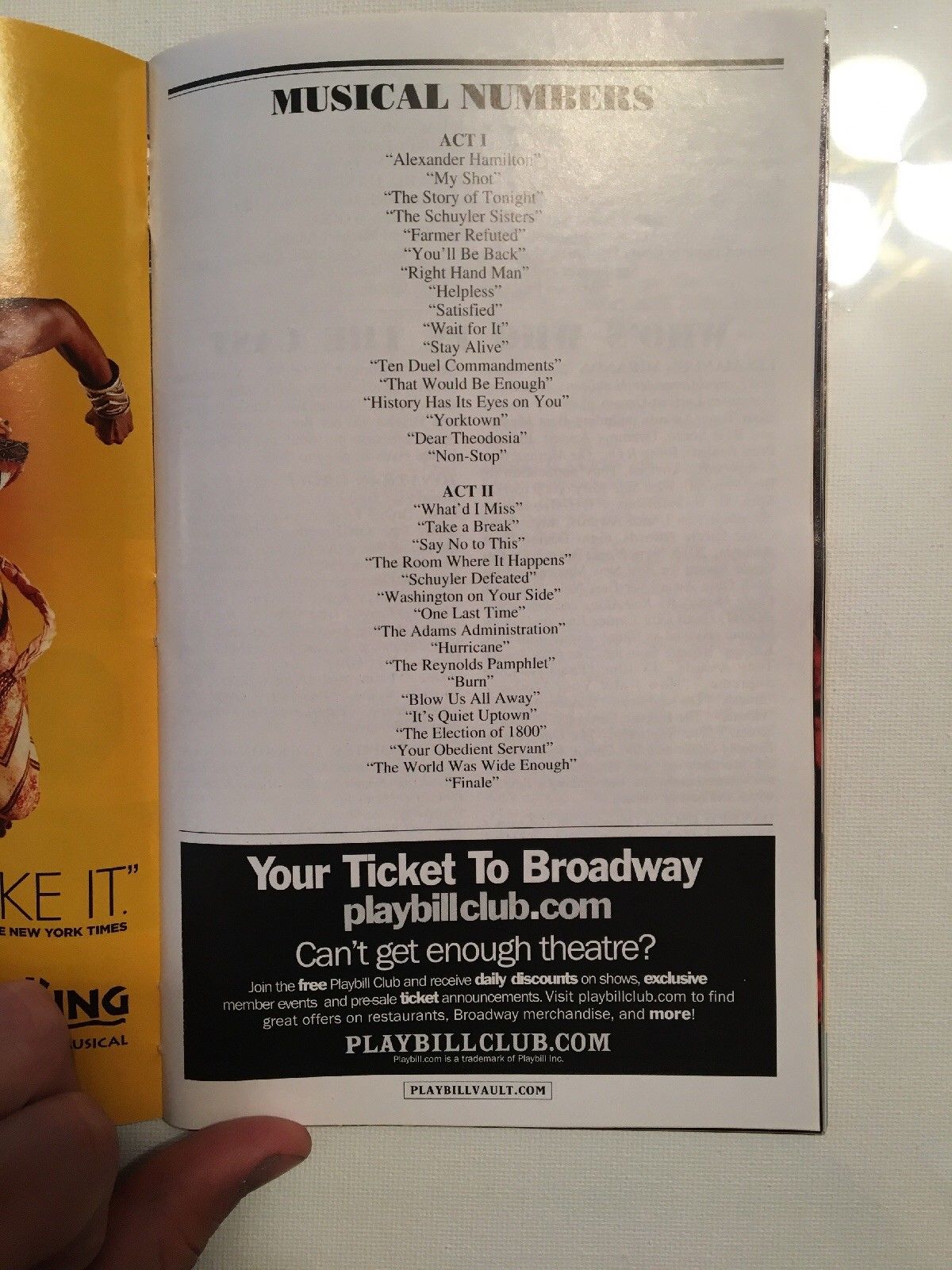 Hamilton Playbill Original Cast