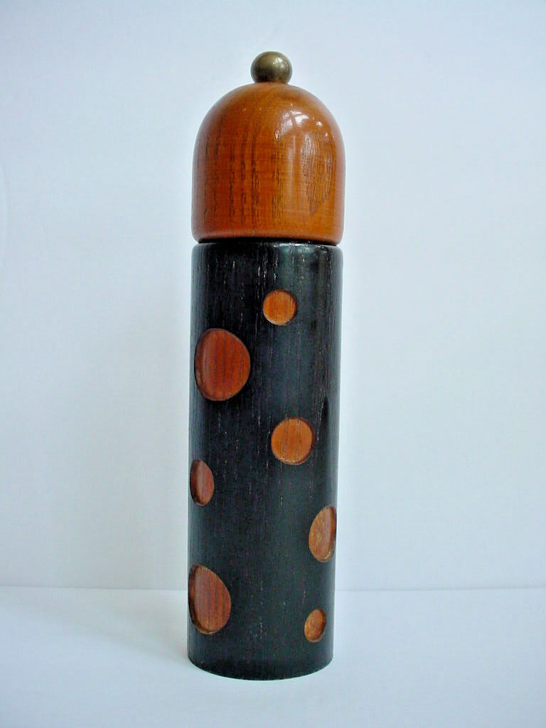 Vintage Mid Century Peugeot Lion Teak Wood "Circles" Pepper Mill Grinder Dansk?