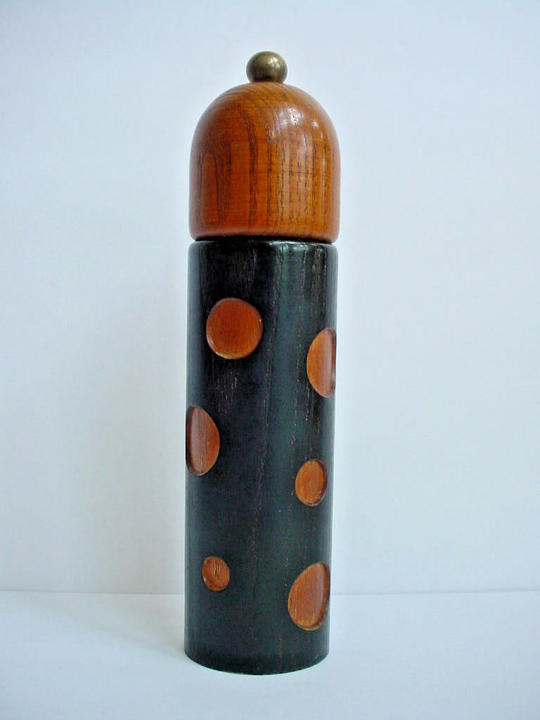 Vintage Mid Century Peugeot Lion Teak Wood "Circles" Pepper Mill Grinder Dansk?