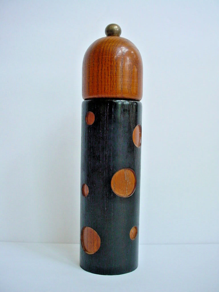 Vintage Mid Century Peugeot Lion Teak Wood "Circles" Pepper Mill Grinder Dansk?