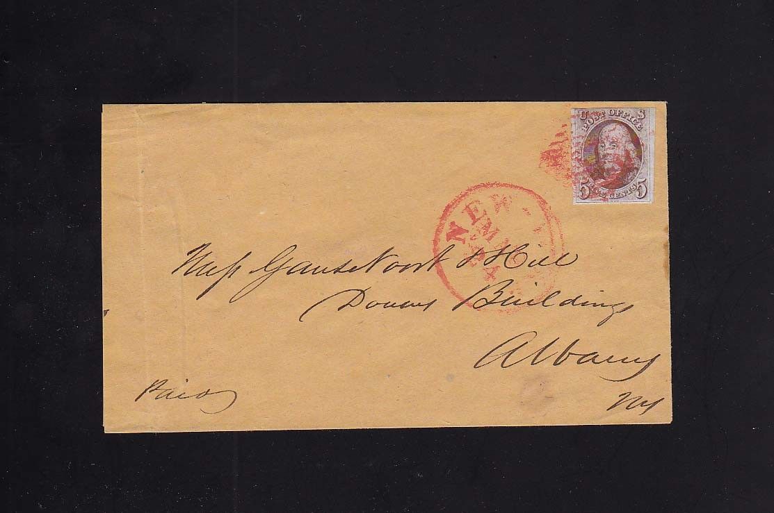 US STAMPS Scott #1 5c FRANKLIN on Cover New York to Albany, NY RED CANCEL