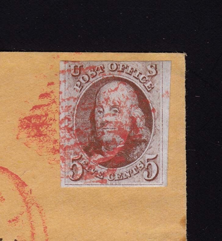 US STAMPS Scott #1 5c FRANKLIN on Cover New York to Albany, NY RED CANCEL