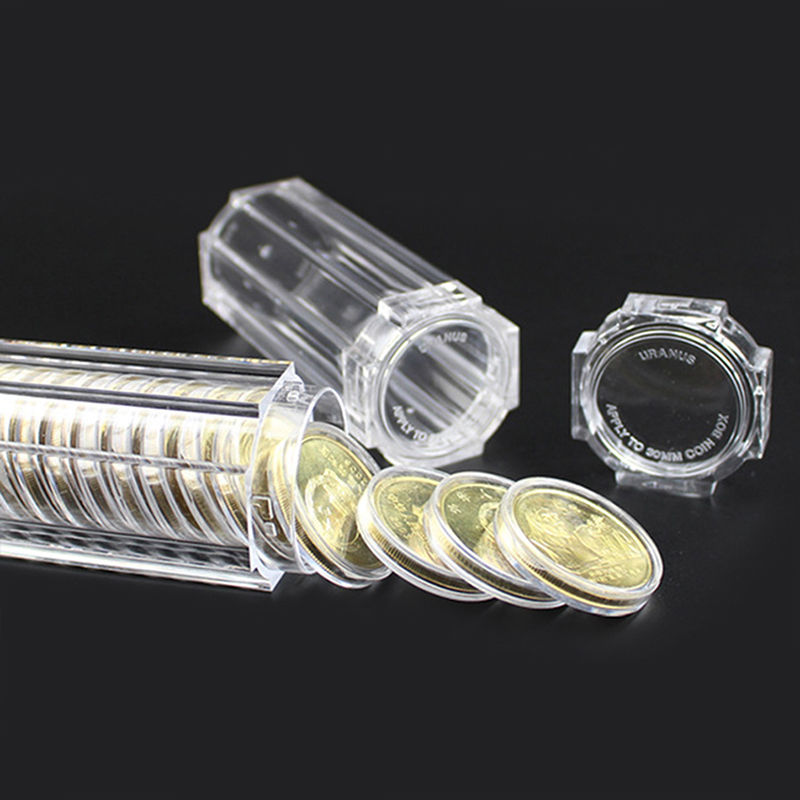 Plastic clear capsule box collection tube holder case storage for 30mm coins