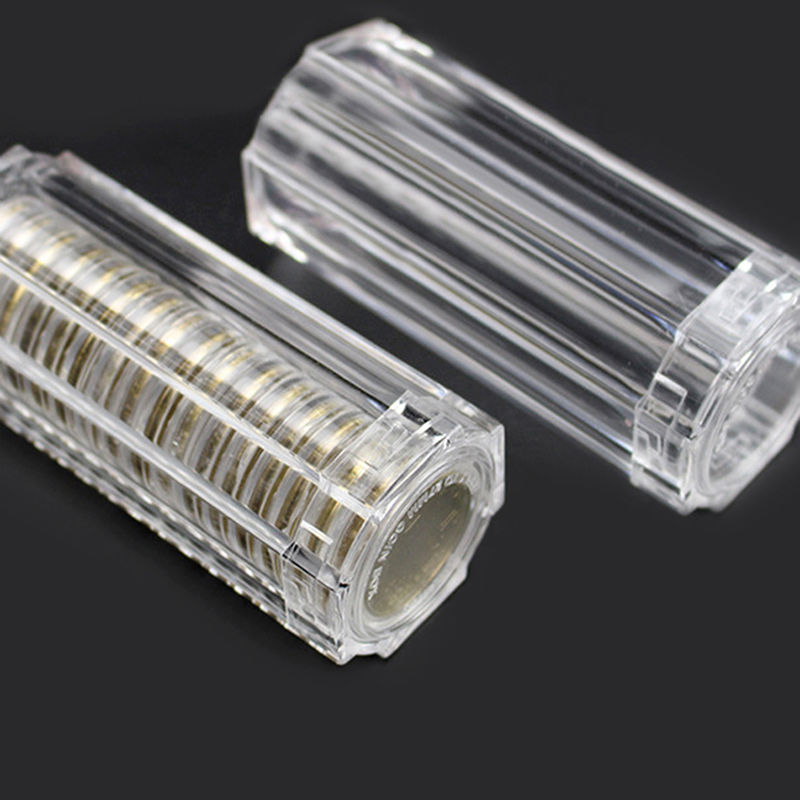 Plastic clear capsule box collection tube holder case storage for 30mm coins