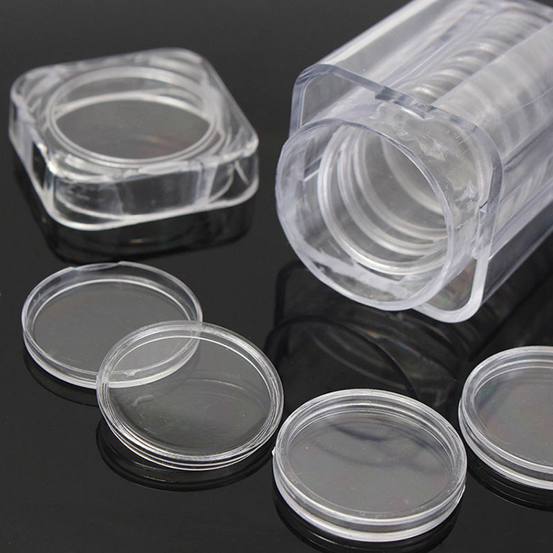 Plastic clear capsule box collection tube holder case storage for 30mm coins