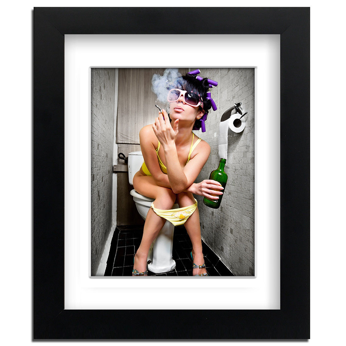 Girl Smoking on Toilet Colour – Street Art – professionally Framed art print ...