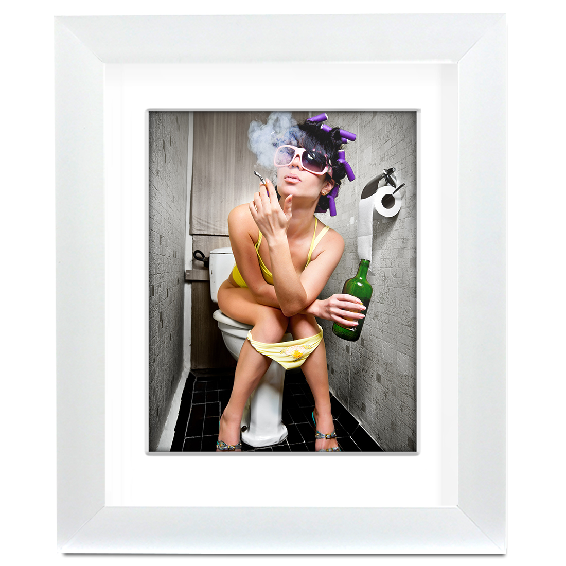 Girl Smoking on Toilet Colour – Street Art – professionally Framed art print ...