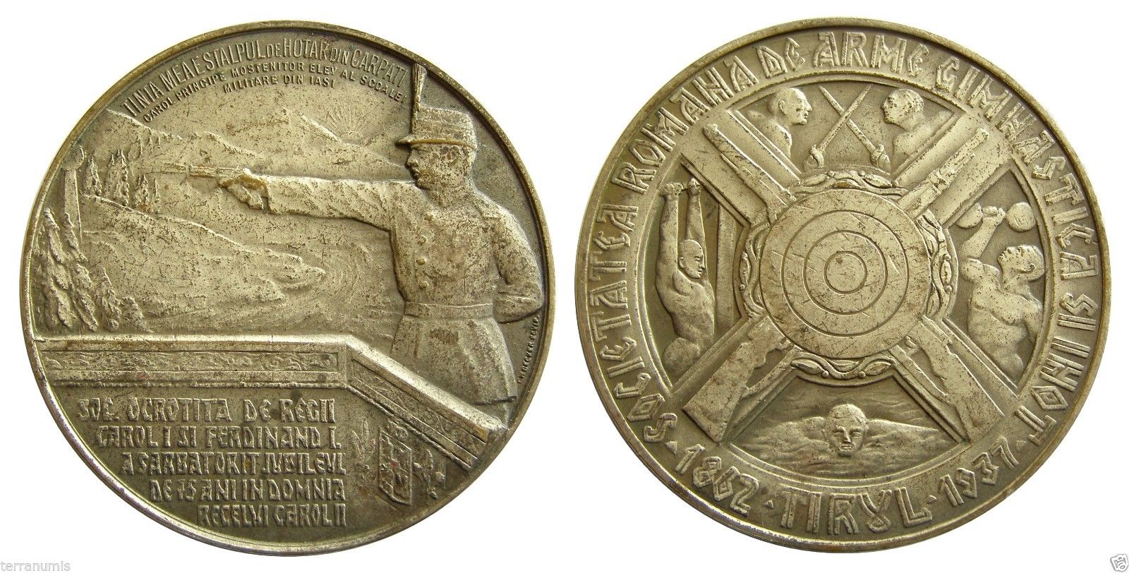 b323 ROMANIA 1937 ROMANIAN SOCIETY OF SHOOTING BRONZE MEDAL