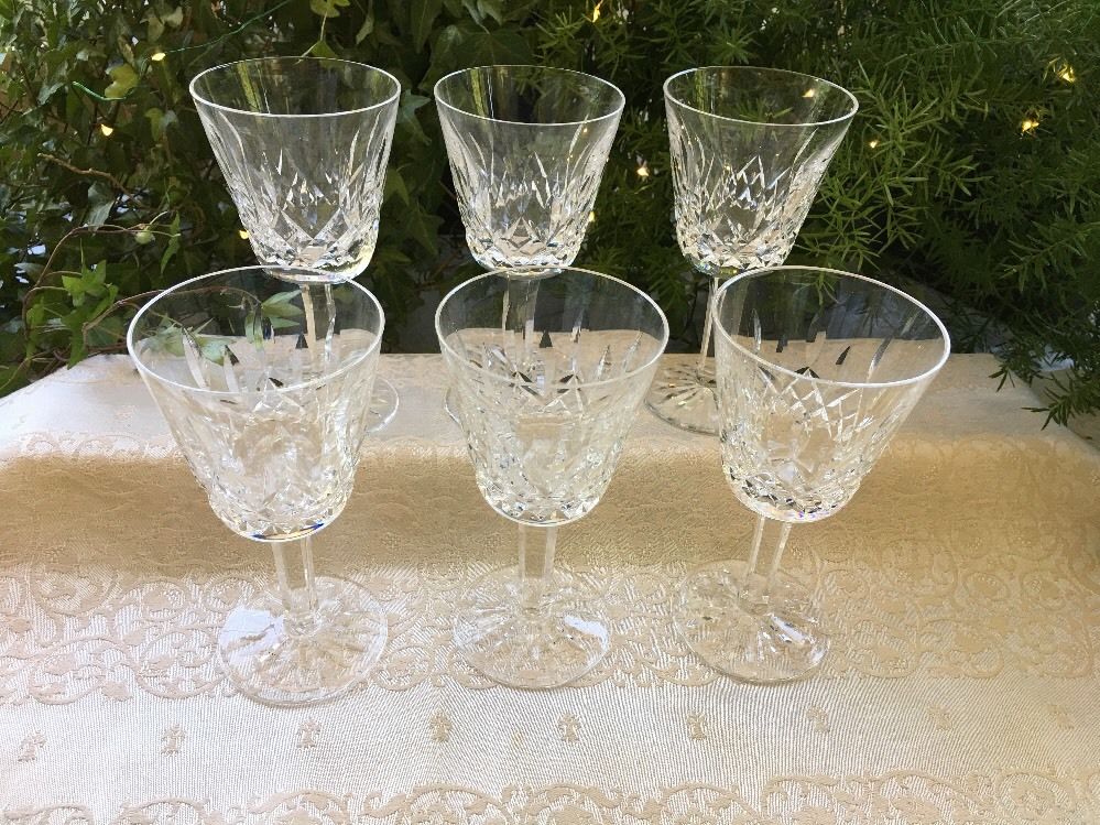 Set Of 6 Waterford Crystal Wine Glass Lismore - Claret 5 7/8" Vintage Irish