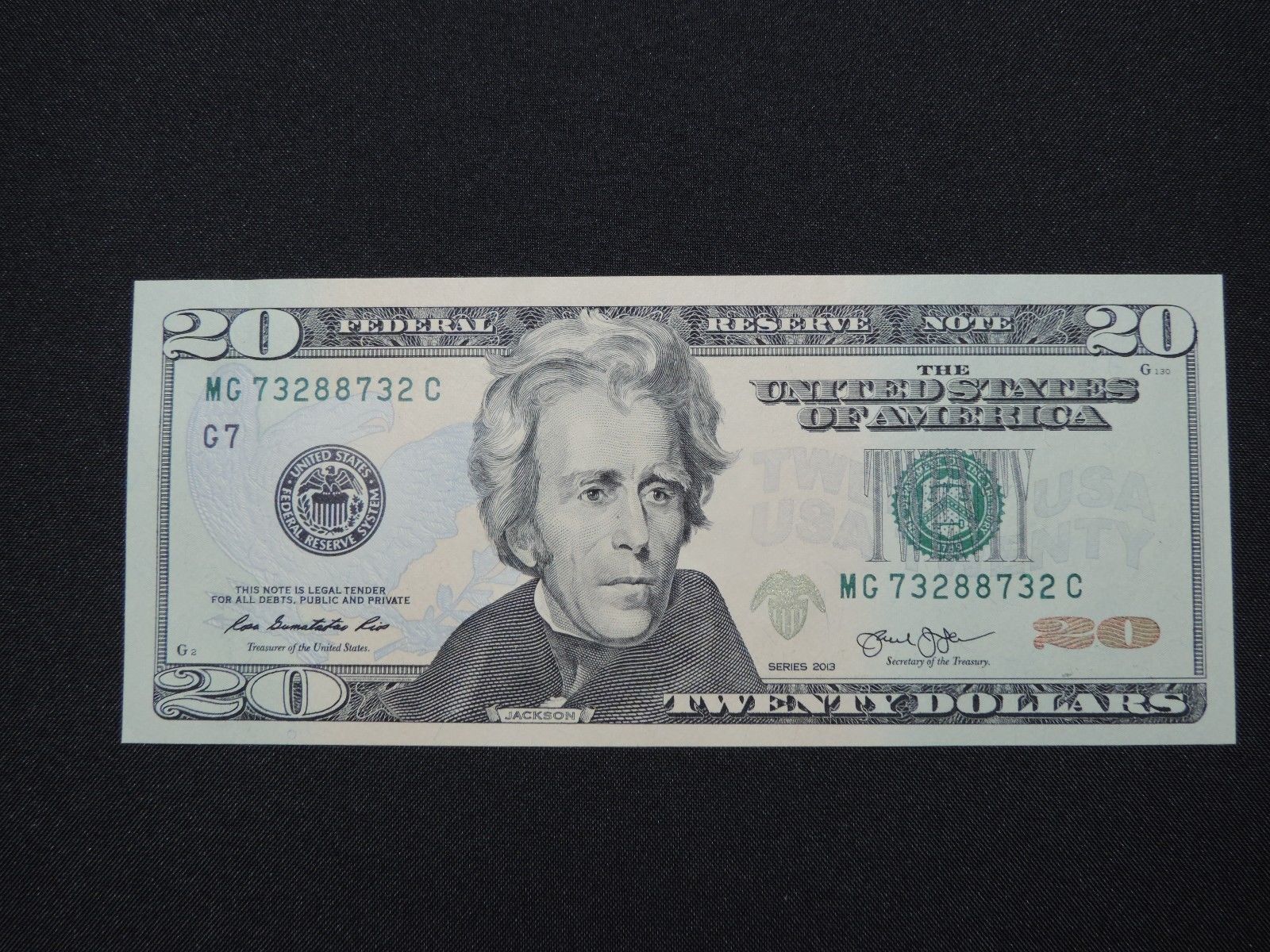 2013 $20 US DOLLAR 3 DIGIT BOOKEND BANK NOTE MG73288732C CU UNC G7 UNITED STATES