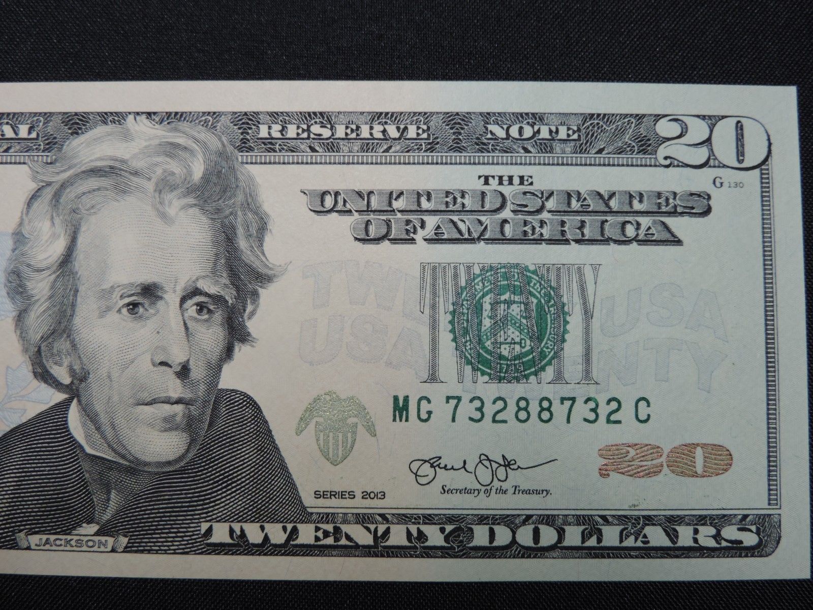 2013 $20 US DOLLAR 3 DIGIT BOOKEND BANK NOTE MG73288732C CU UNC G7 UNITED STATES