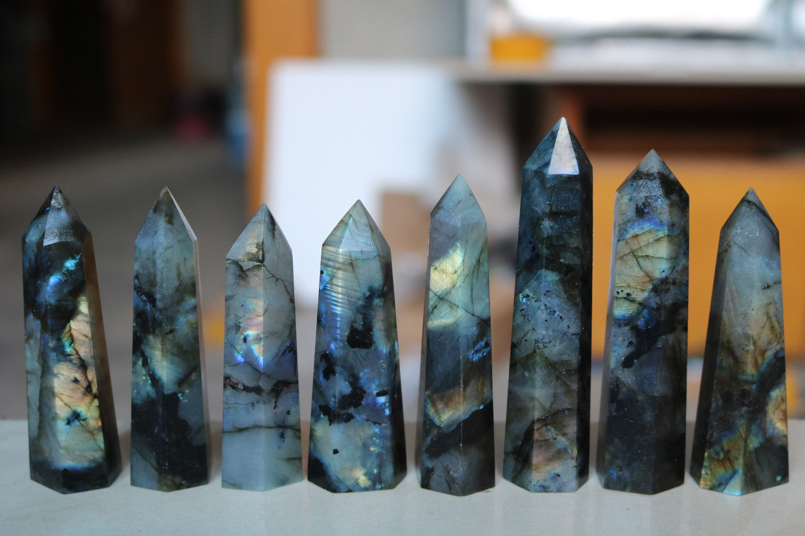 458g 8pcs Natural labradorite QUARTZ CRYSTAL WAND POINT Healing #011