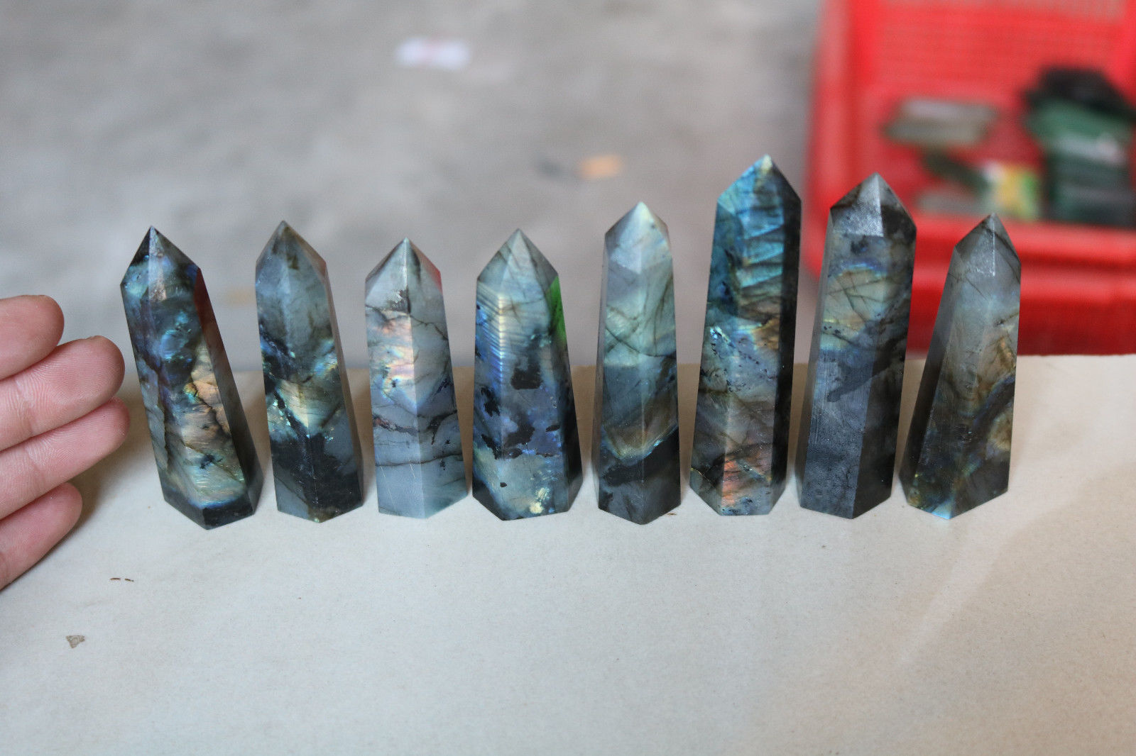 458g 8pcs Natural labradorite QUARTZ CRYSTAL WAND POINT Healing #011