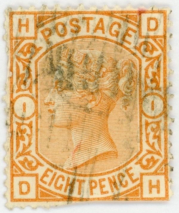 1876 Great Britain Stamp #73, 8p org, (plate 1) Used H