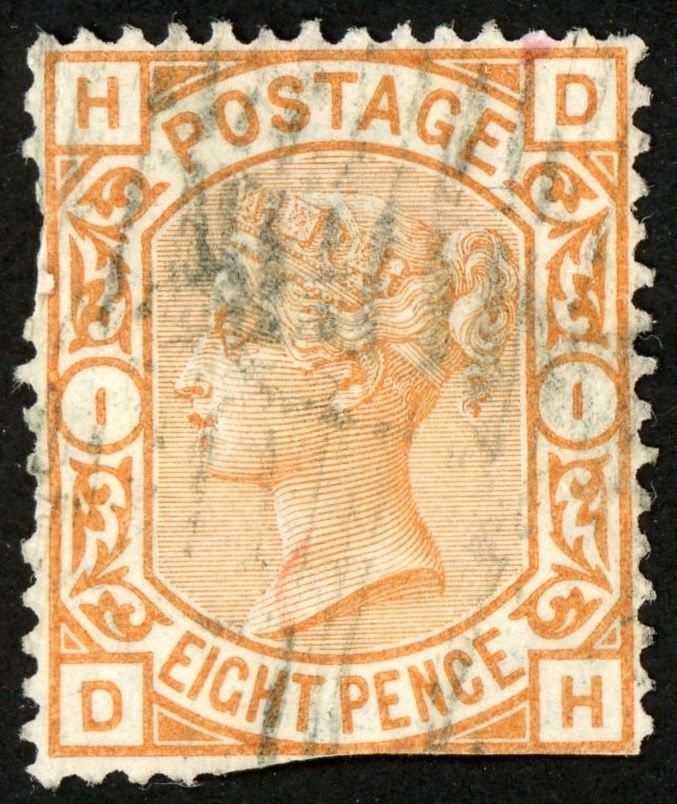 1876 Great Britain Stamp #73, 8p org, (plate 1) Used H