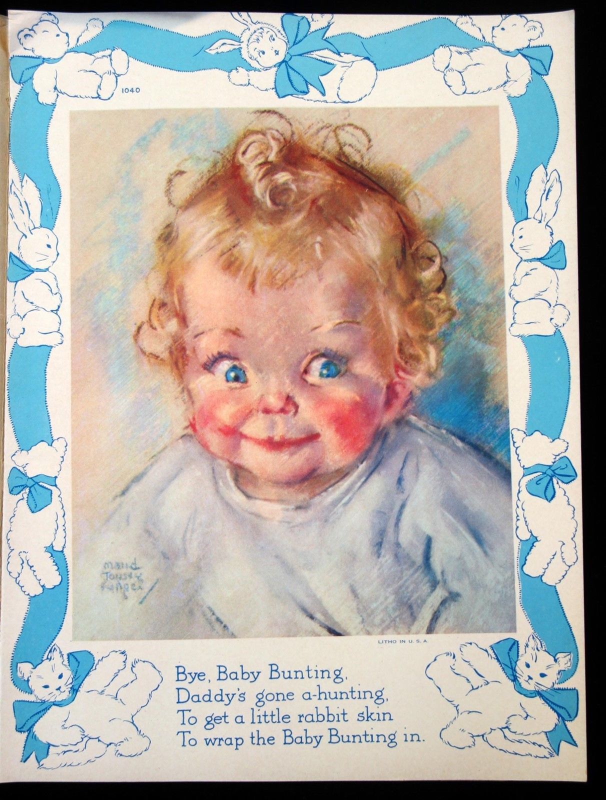 Un-Cut Paper Doll Book Baby Bunting, w Full Page Maud Fangel Illustration L1040