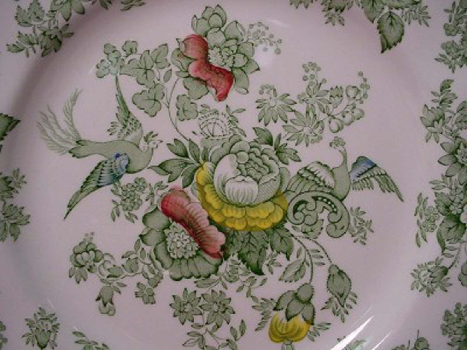 WEDGWOOD china KENT Green/Multicolor pattern Set of 4 Dessert Plates  7" crazed