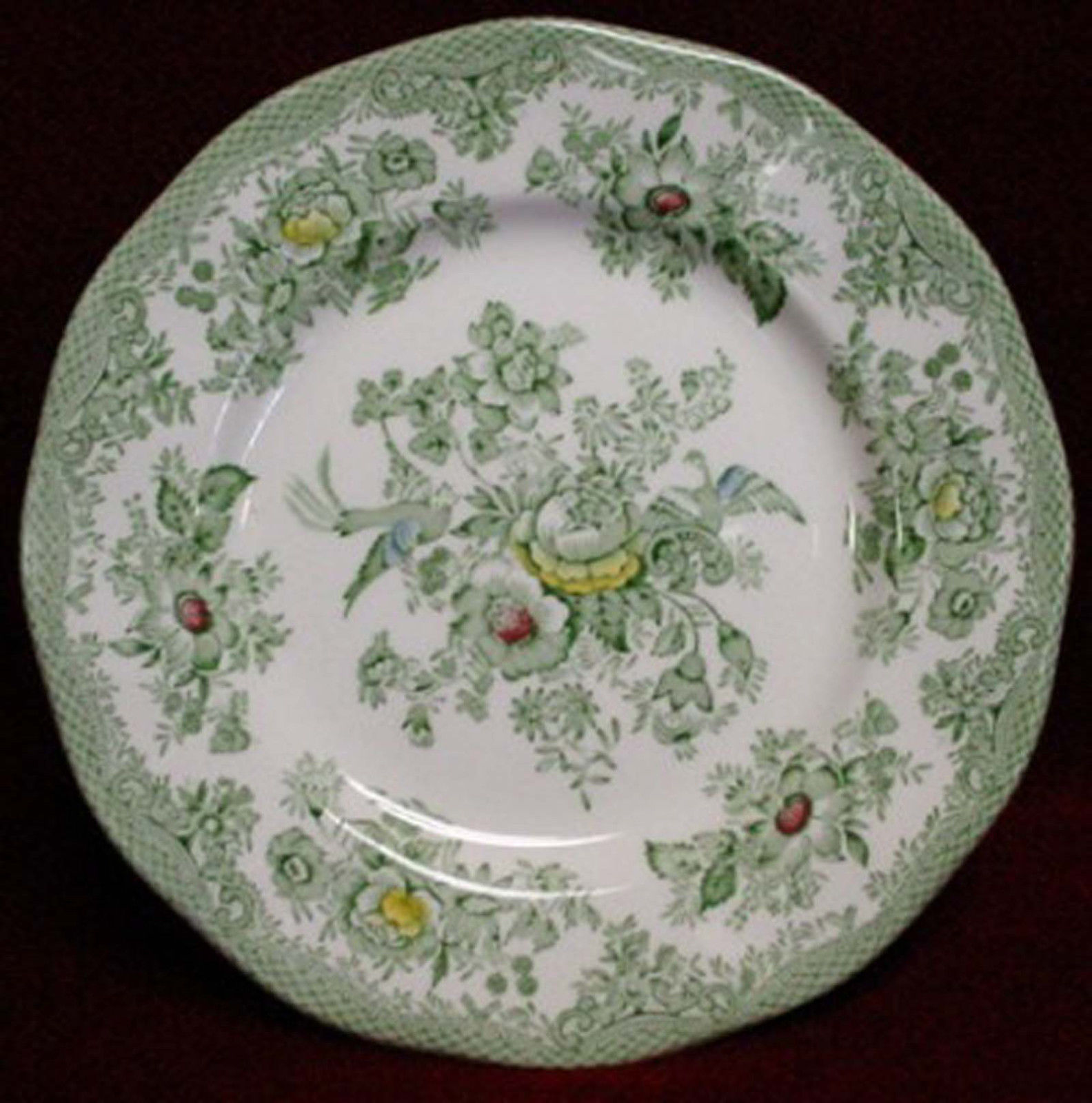 WEDGWOOD china KENT Green/Multicolor pattern Set of 4 Dessert Plates  7" crazed