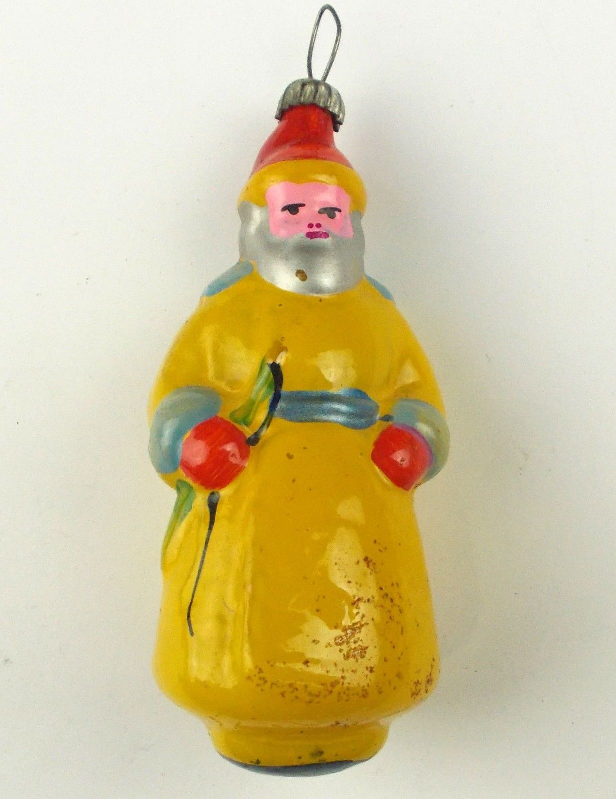 Rare Vintage Russian USSR Handpainted Glass Christmas X-mas Tree Ornament Santa