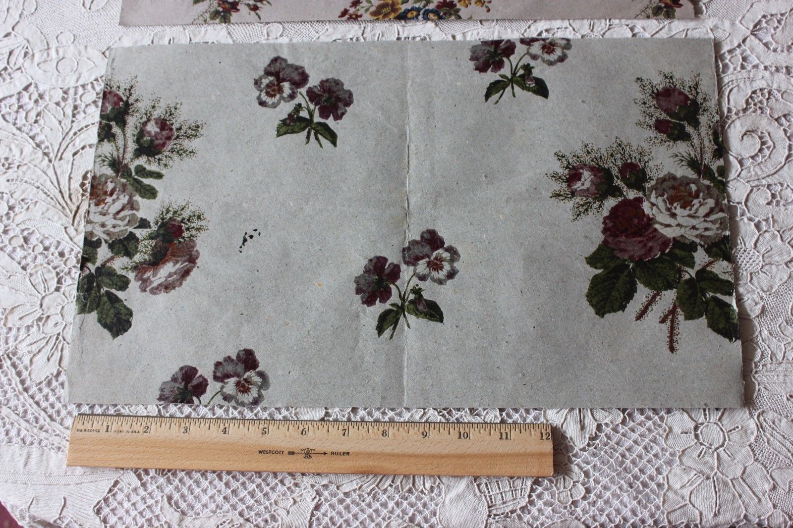 2 Antique French 1860-70 Victorian Wallpaper Or Chintz HandBlocked Paper Samples