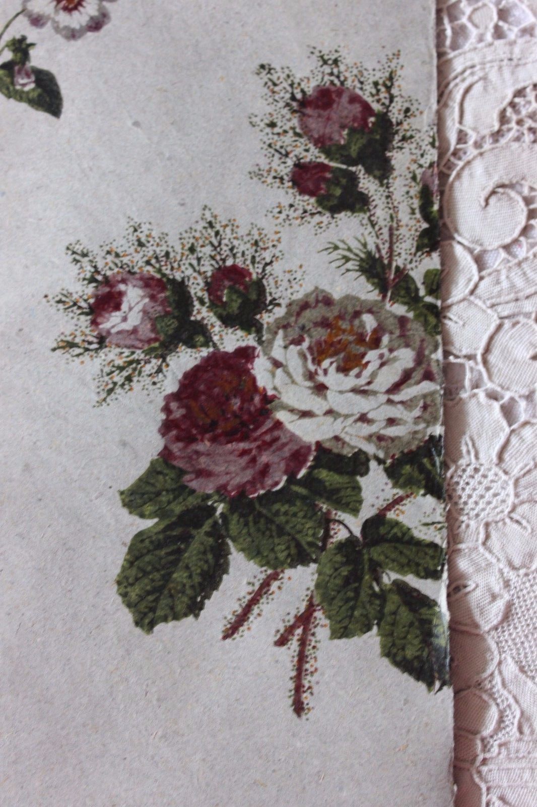 2 Antique French 1860-70 Victorian Wallpaper Or Chintz HandBlocked Paper Samples