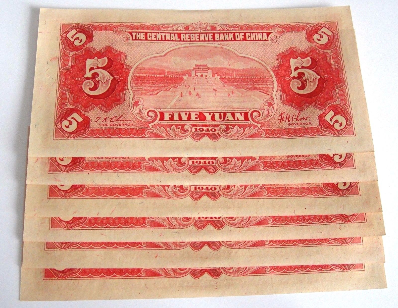 China 1940 5 Yuan 1 piece  UNC central reserve bank of china