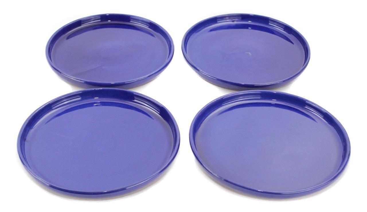 VINTAGE WELLFLEET POTTERY COBALT BLUE SET OF FOUR 10" DINNER PLATES RARE