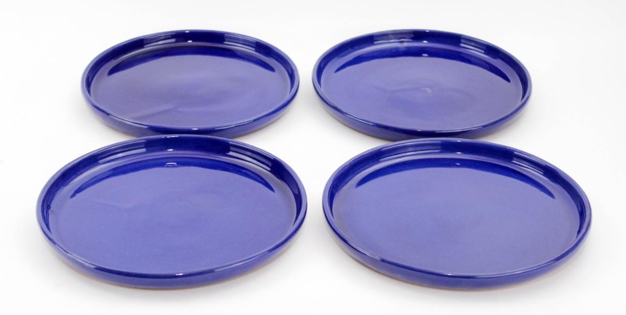 VINTAGE WELLFLEET POTTERY COBALT BLUE SET OF FOUR 10" DINNER PLATES RARE