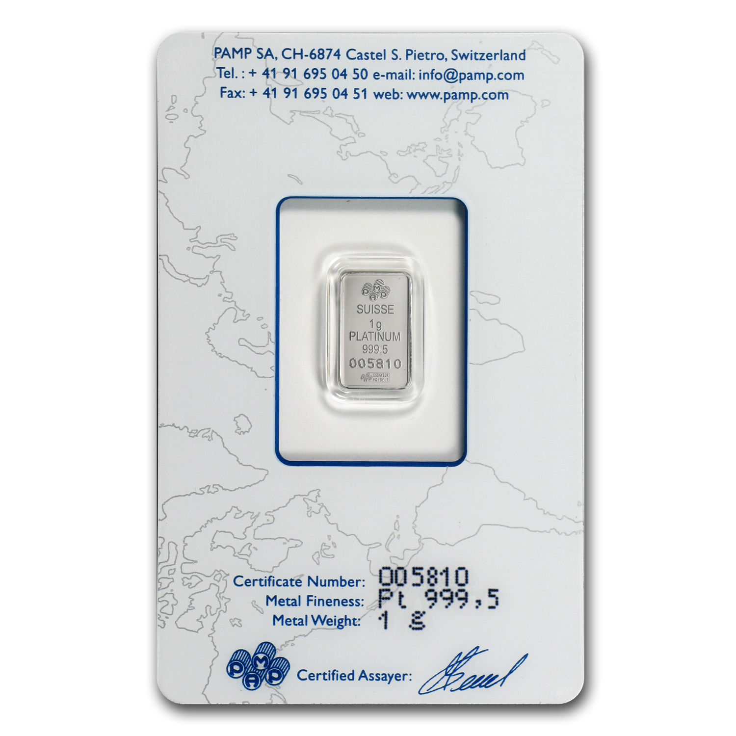 1 gram Platinum Bar - PAMP Suisse (In Assay) - SKU #67344