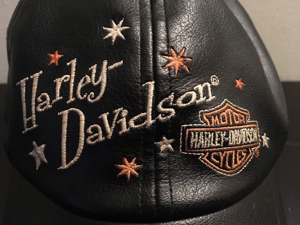 Rare Harley Davidson Hat Cap Small Black Leather Motorcycle Bike Vintage HD 3D