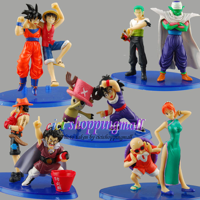 Lot!! 10 pcs Set Dragonball Z & One piece Goku Luffy PVC Figures Toys X'mas Gift