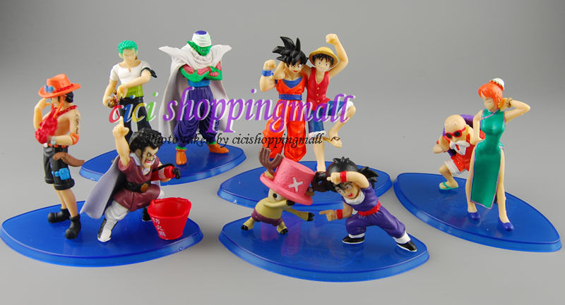 Lot!! 10 pcs Set Dragonball Z & One piece Goku Luffy PVC Figures Toys X'mas Gift