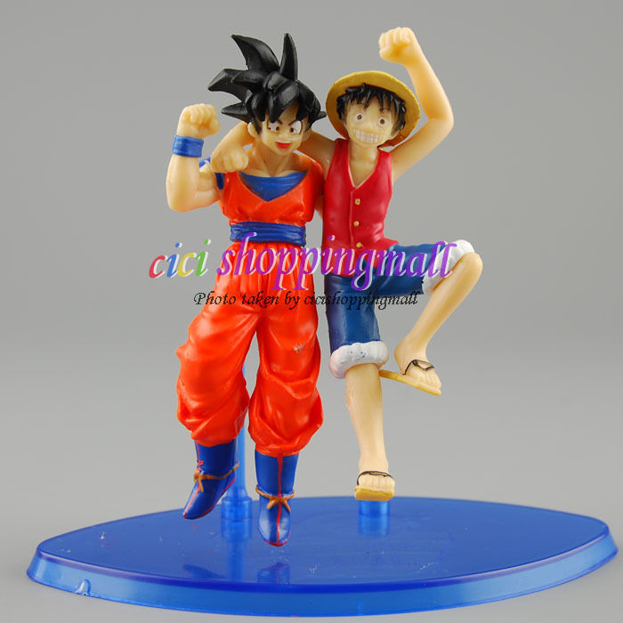 Lot!! 10 pcs Set Dragonball Z & One piece Goku Luffy PVC Figures Toys X'mas Gift