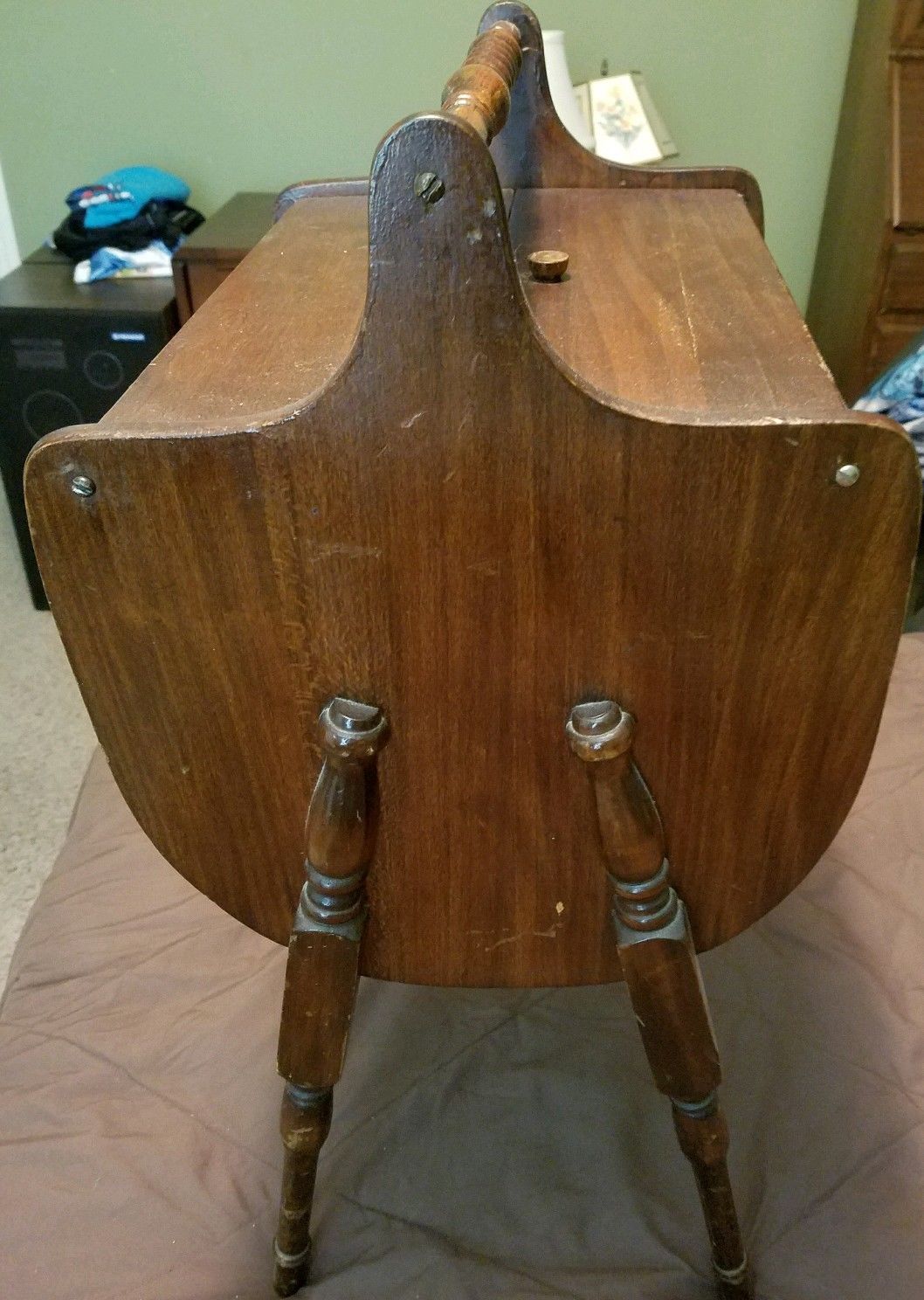 Antique Vintage Stained Wood Sewing Storage Sofa Table Cabinet + Lot of Notions