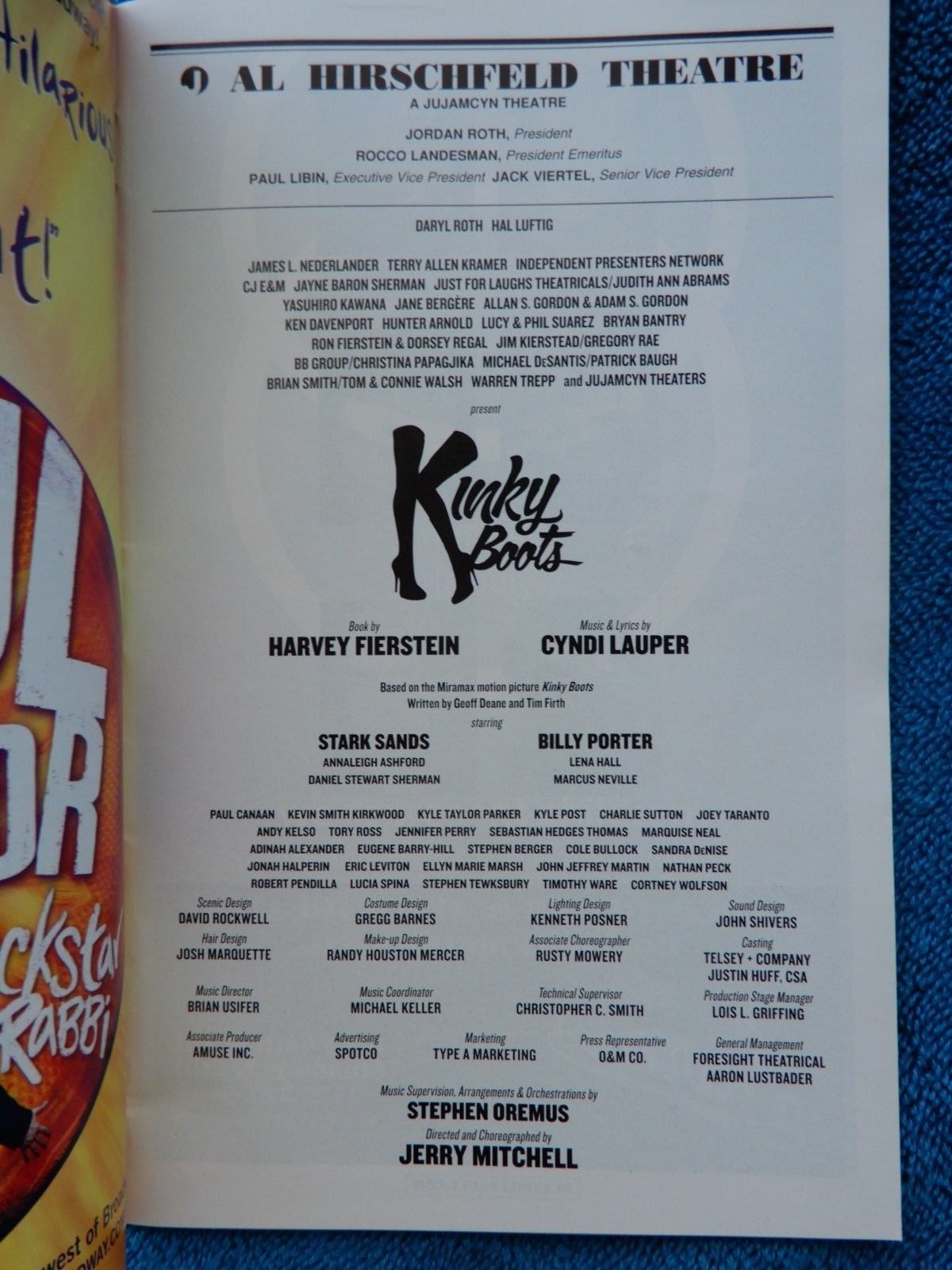 Kinky Boots - Al Hirschfeld Theatre Playbill - August 2013 - Stark Sands