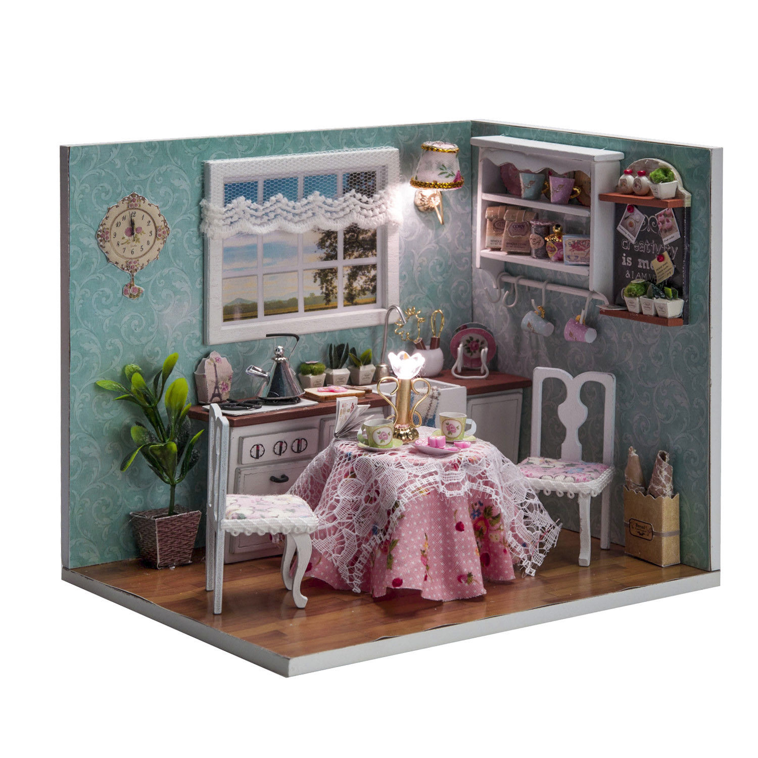 Dollhouse Miniature DIY Kit with Cover LED Wood Toy Dolls House Room Model Gift