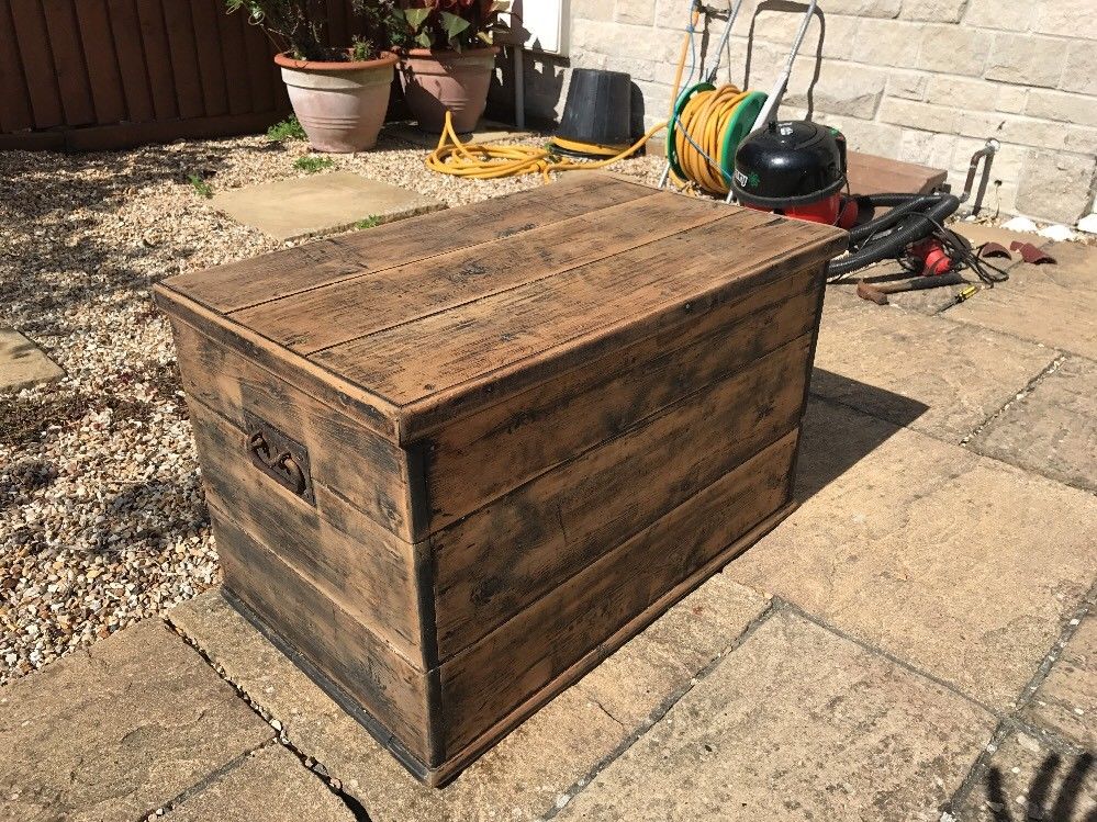 Vintage Wood Blanket box, Antique Trunk