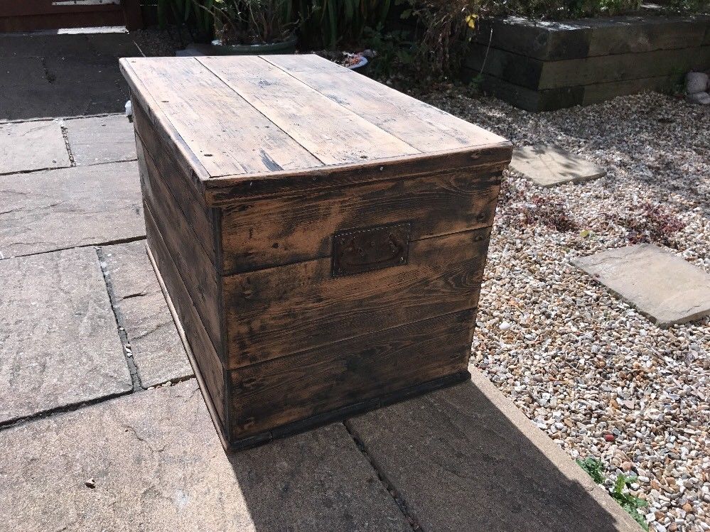 Vintage Wood Blanket box, Antique Trunk