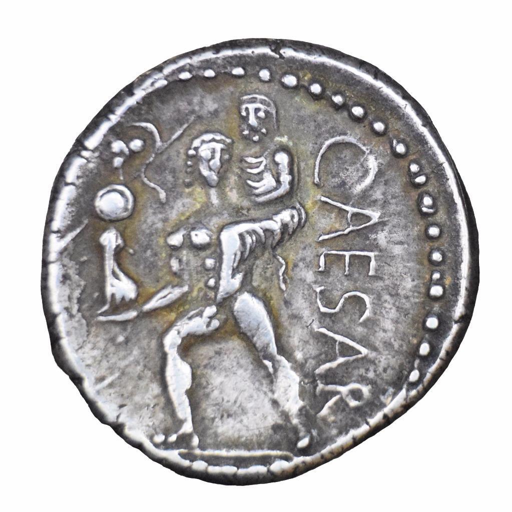 Julius Caesar silver denarius military mint travelling with Caesar 48 BC.