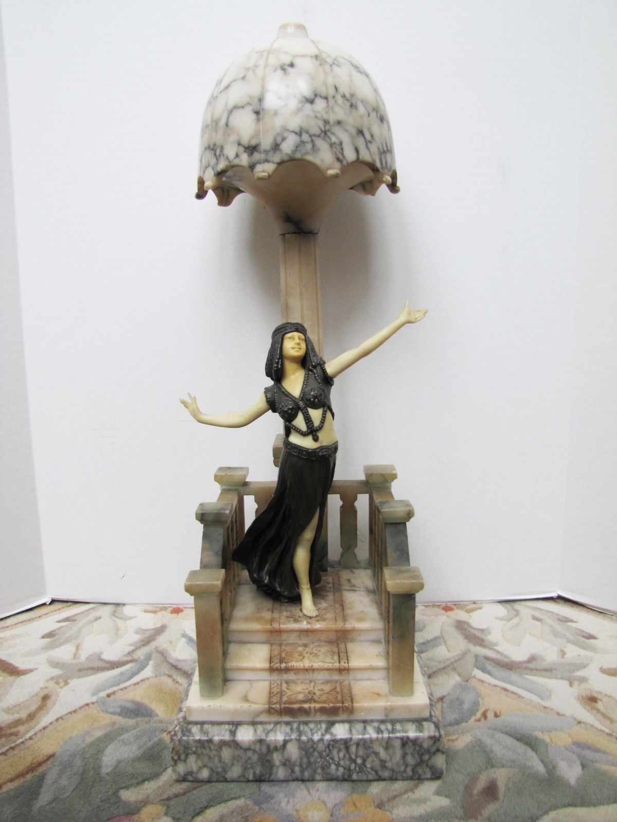 Antique Italian Marble Art Deco Egyptian Girl Table Lamp.