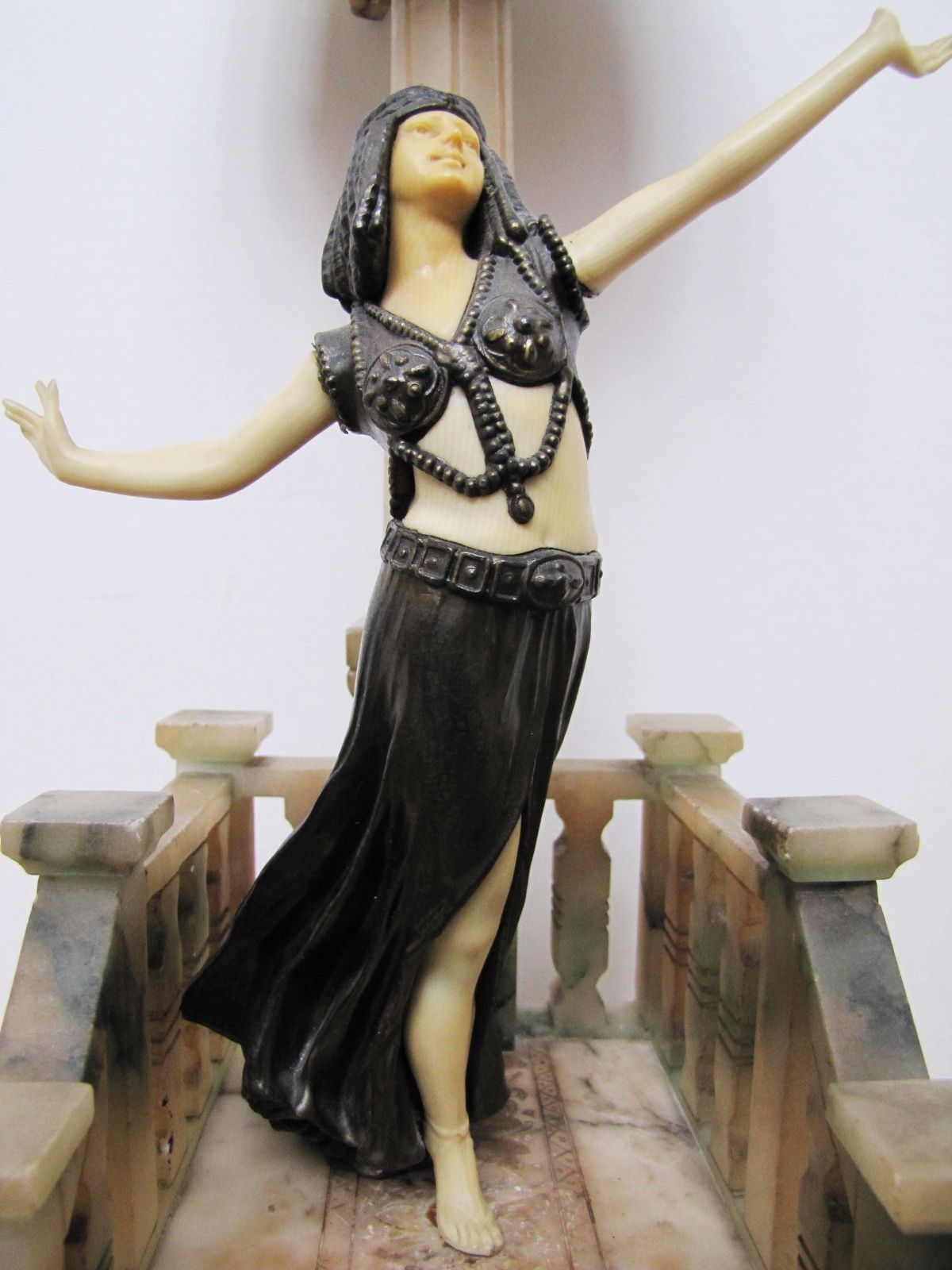 Antique Italian Marble Art Deco Egyptian Girl Table Lamp.