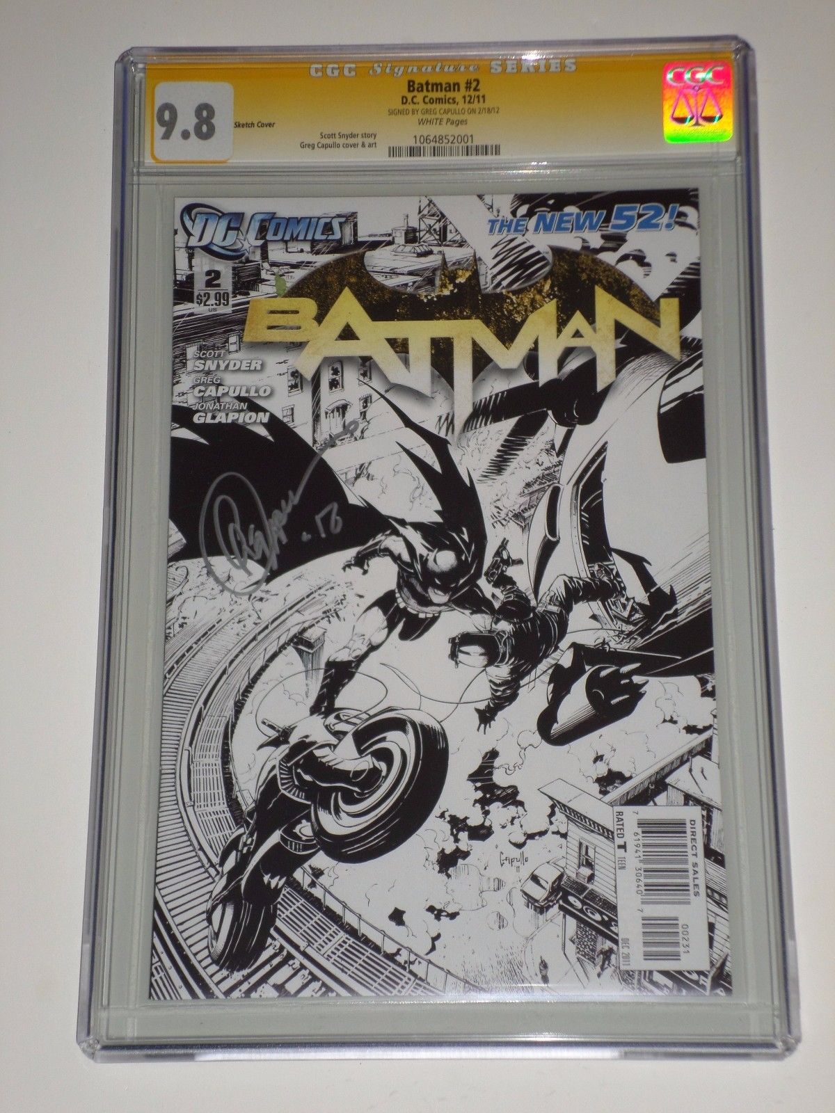 Batman 2 (2011) CGC Graded 9.8 1:100 Sketch Cover Variant Signed by Greg Capullo